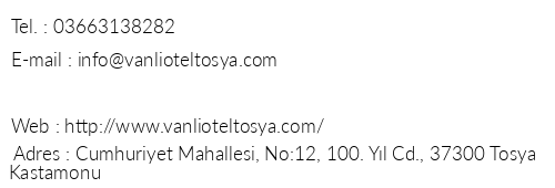 Tosya Vanl Otel telefon numaralar, faks, e-mail, posta adresi ve iletiim bilgileri